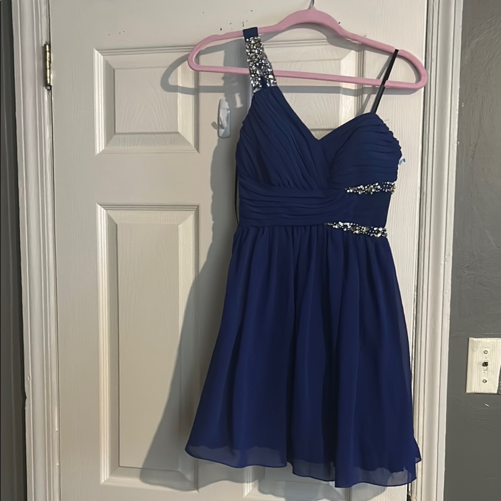 City Triangles Blue One Shoulder Fit and Flare Dress